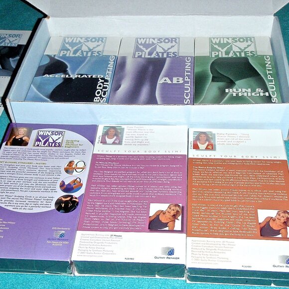 SET OF 6 WINSOR PILATES VHS TAPES & PAPERWORK IN ORIGINAL BOX~TAPES NEW & SEALED - Picture 3 of 6